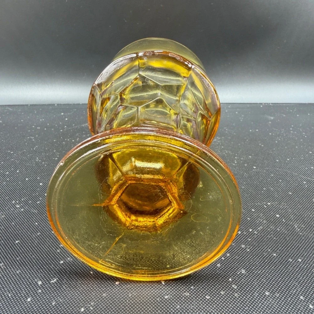 Anchor Hocking Georgian Amber Glass Goblets Thumbprint Whitehall Footed Set of 2